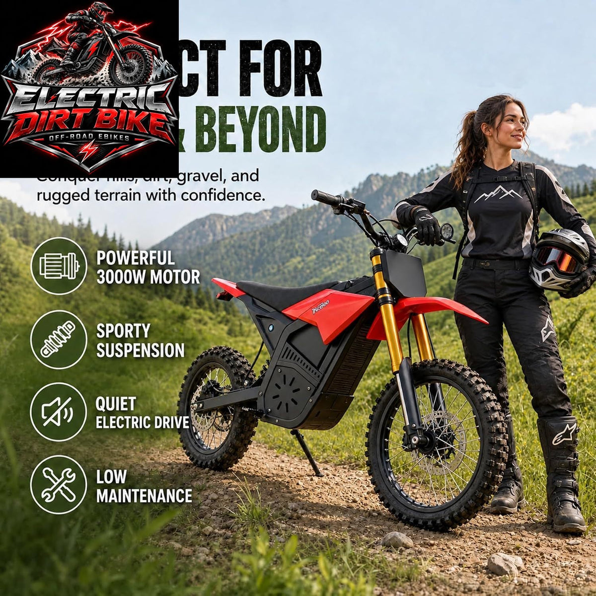 Veydran MX4 Electric Dirt Bike with Hydraulic Suspension and 60V Battery