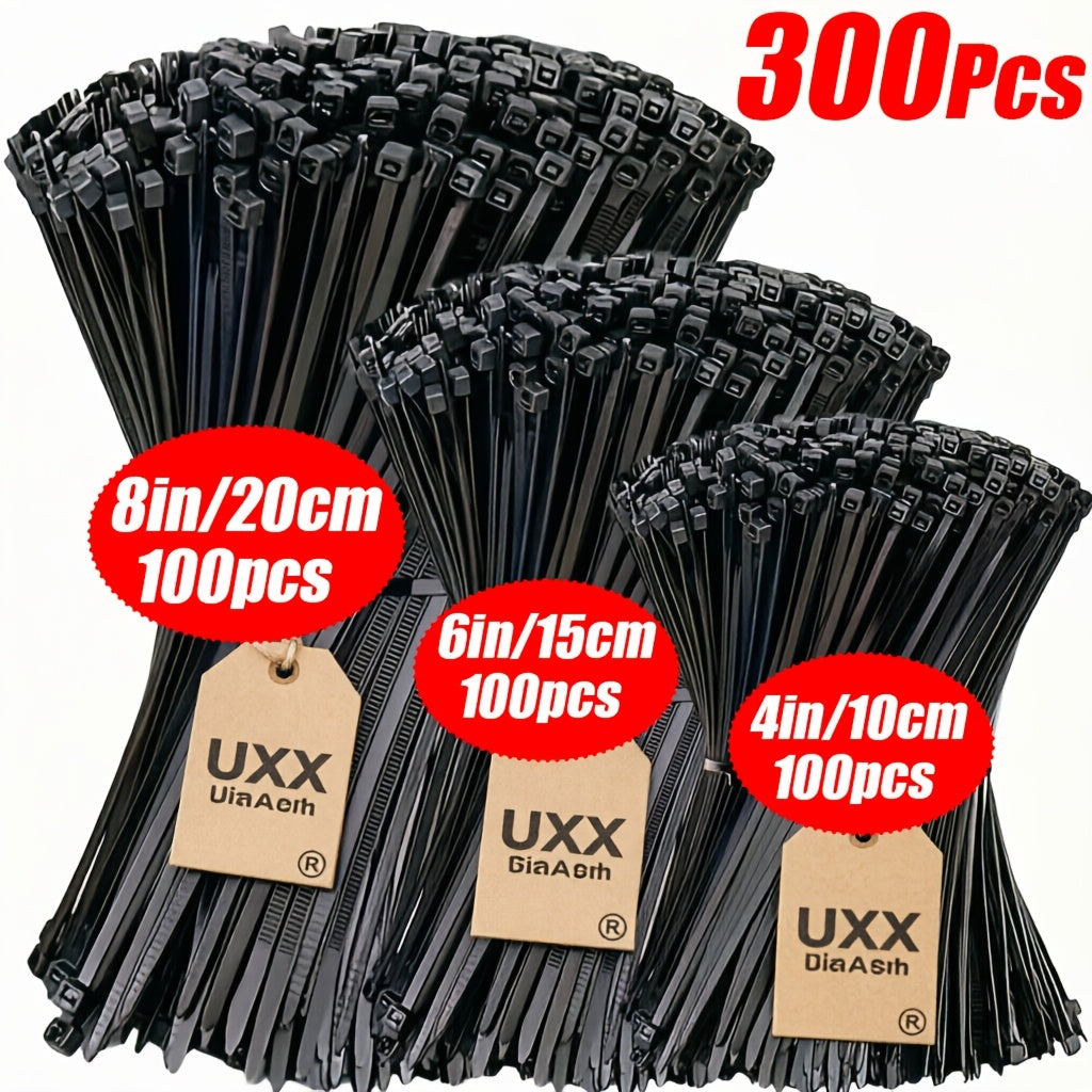 300-Pack Durable Nylon Cable Ties, Size 7.87/5.91/3.94 Inches - 20/15/10cm, Self-Locking Nylon Cable Ties, Suitable for Electronic Equipment Organization, Home, Office, Gardening, Industrial, Workshop Wiring, Home Storage, Electrical Wiring