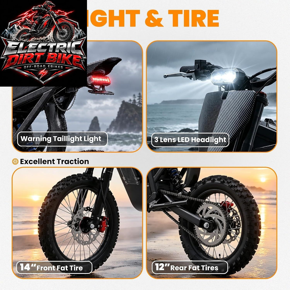 AMYET Electric Dirt Motorcycle, 4000W Peak with Reverse Gear