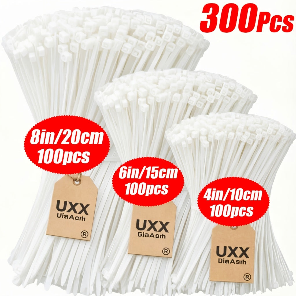 300-Pack Durable Nylon Cable Ties, Size 7.87/5.91/3.94 Inches - 20/15/10cm, Self-Locking Nylon Cable Ties, Suitable for Electronic Equipment Organization, Home, Office, Gardening, Industrial, Workshop Wiring, Home Storage, Electrical Wiring
