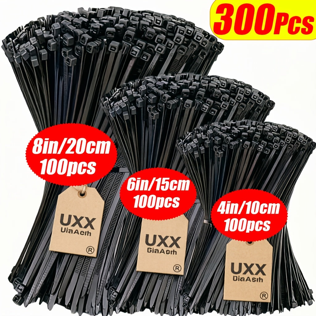 300-Pack Durable Nylon Cable Ties, Size 7.87/5.91/3.94 Inches - 20/15/10cm, Self-Locking Nylon Cable Ties, Suitable for Electronic Equipment Organization, Home, Office, Gardening, Industrial, Workshop Wiring, Home Storage, Electrical Wiring