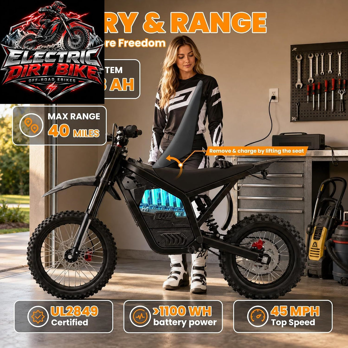 AMYET Electric Dirt Motorcycle, 4000W Peak with Reverse Gear