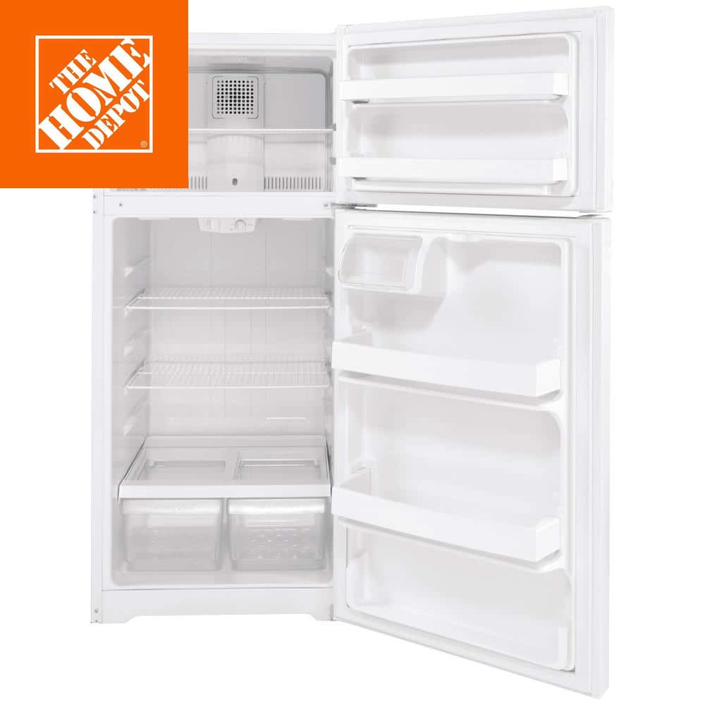 White 28-inch top freezer refrigerator with 16.6 cu ft capacity