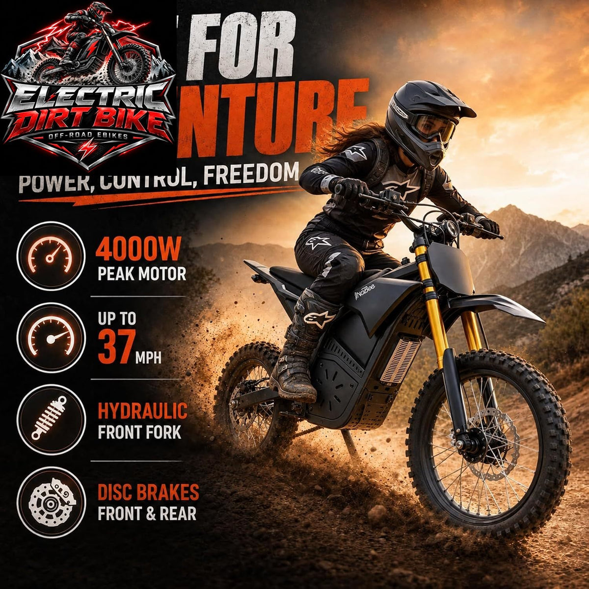 Veydran MX4 Electric Dirt Bike with Hydraulic Suspension and 60V Battery