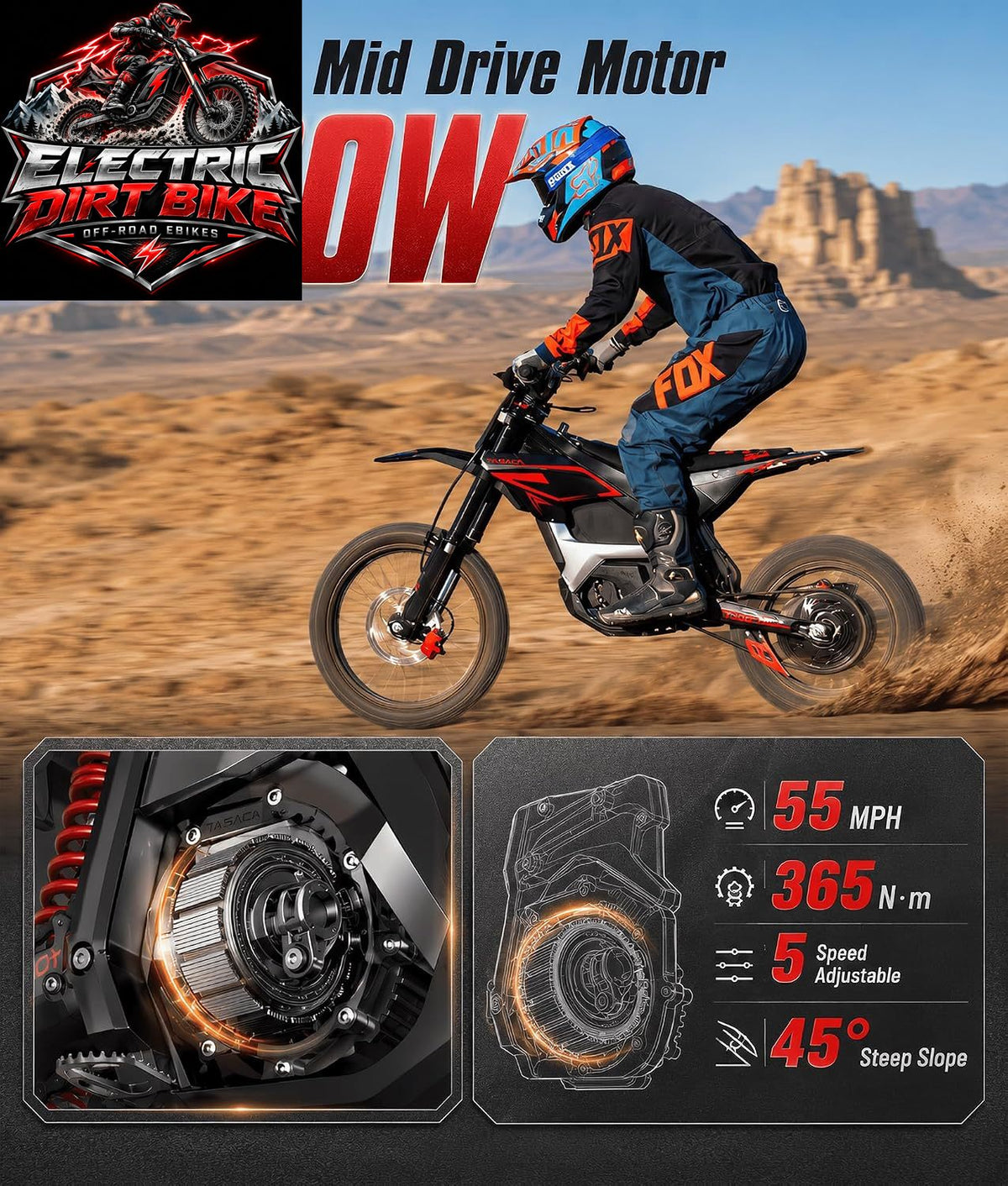 Tasaca T500 Pro 6500W Mid-Drive Dirt Motorcycle with Five Power Modes