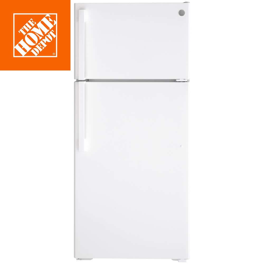 White 28-inch top freezer refrigerator with 16.6 cu ft capacity